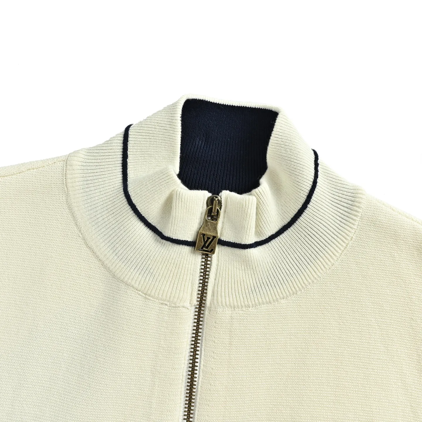 Louis Vuitton/Louis Vuitton off-white embroidered patchwork mixed knitted sports jacket